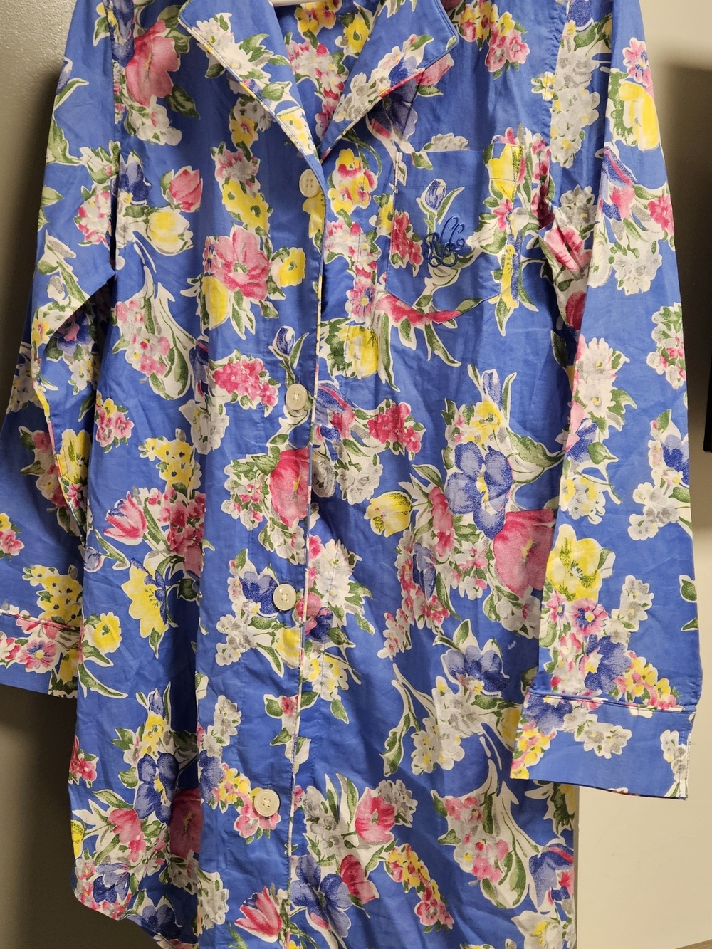 Ralph Lauren Blue Floral Sleepwear Shirt/ Dress. Summer, Vacation, Wedding
